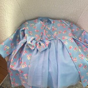 Blueberi Boulevard Pastel Floral Dress with Tulle Overlay
